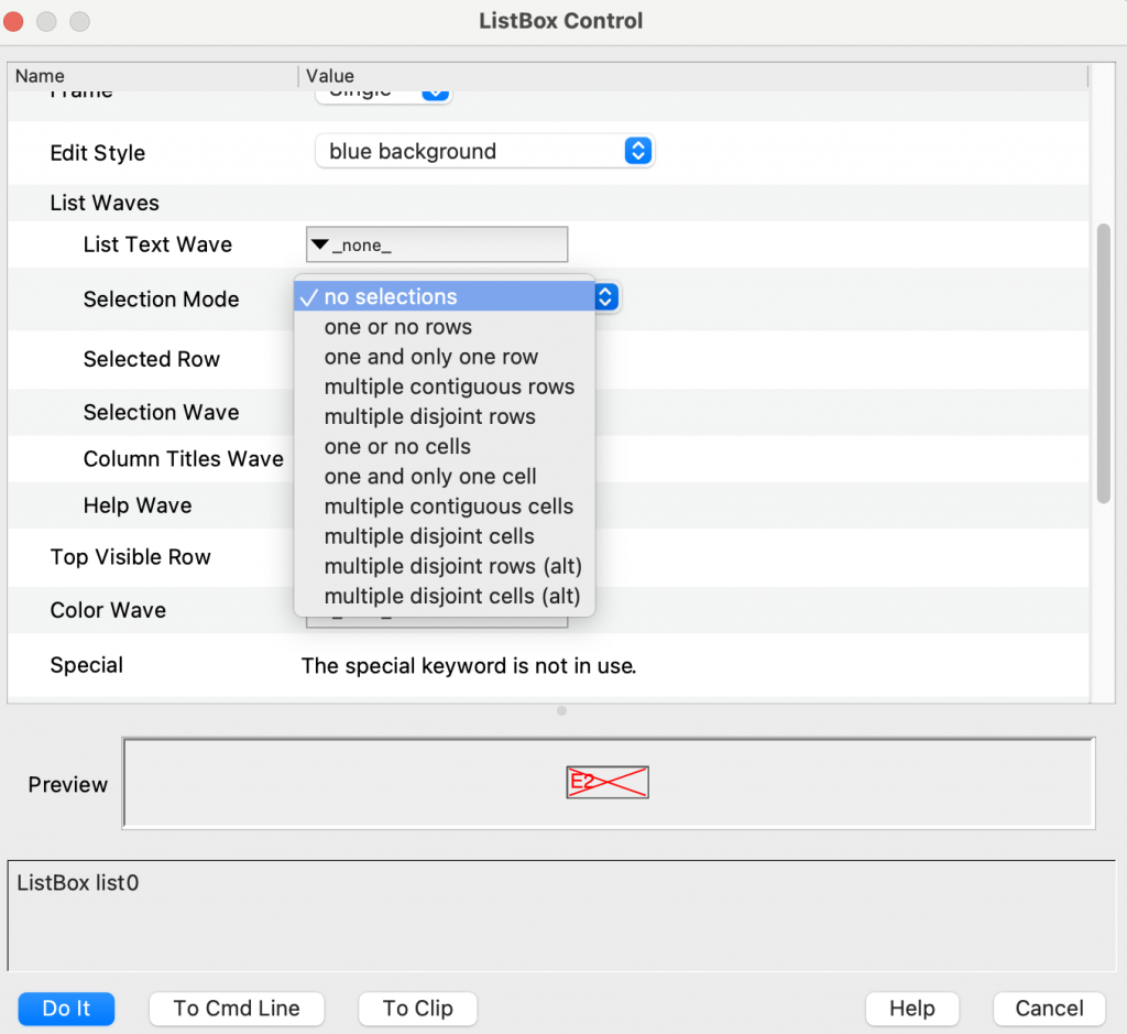 Making multiple selections in a listbox Igor Pro by WaveMetrics